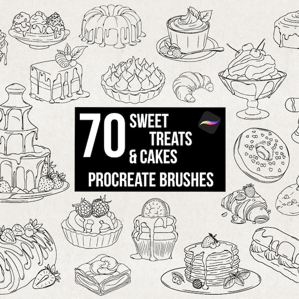 70 Procreate Sweet Treats & Cakes Stamp Brushes Bundle Desserts Pastry Bakery Sweet Foods Stencils, Strawberries Hand Drawn Digital Download