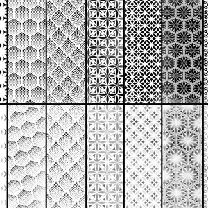 Pode incluir: Um conjunto de 12 padr&otilde;es geom&eacute;tricos em preto e branco. Os padr&otilde;es s&atilde;o todos diferentes, mas todos t&ecirc;m um estilo semelhante. Todos s&atilde;o feitos de pequenas formas repetitivas.