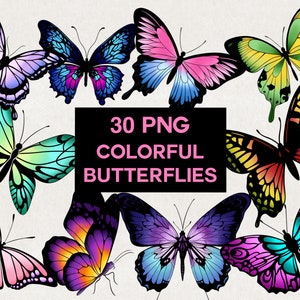 30 Bunte Schmetterling Clip Art Illustrationen PNG, Schmetterling, Planer Stickers, Einladung Transparent, Journal Art Kommerzielle Nutzung Digital