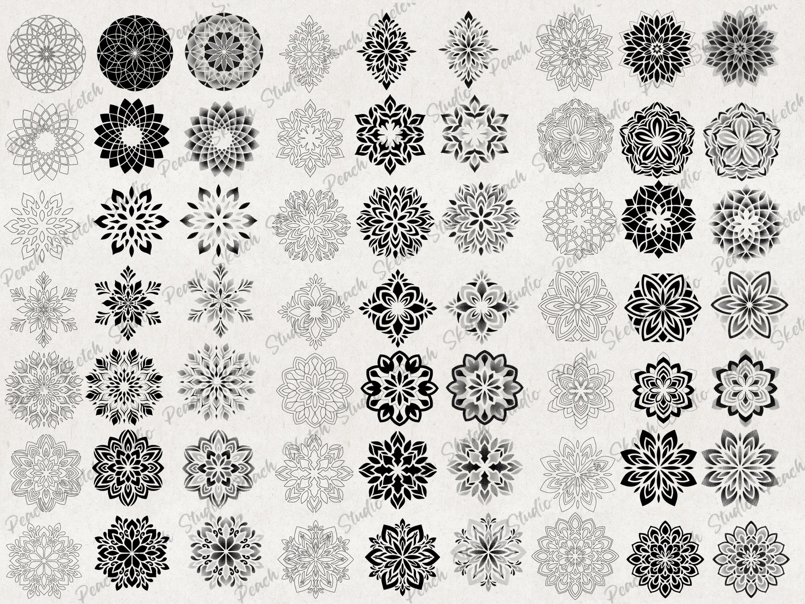 300 Mandala Procreate Stamps, Tattoo Design Dotwork, Mandala Stencils ...