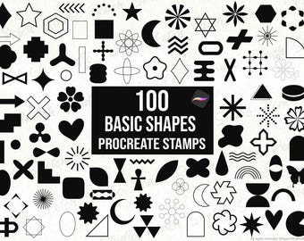 100 podstawowych kształtów, stemple Procreate, pędzle Procreate (wersja cyfrowa do pobrania)
