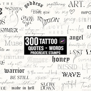 300 Words & Quotes Procreate Stamps, Fine Line Tattoo Design Stencils, Procreate Brushes (Digital Download)