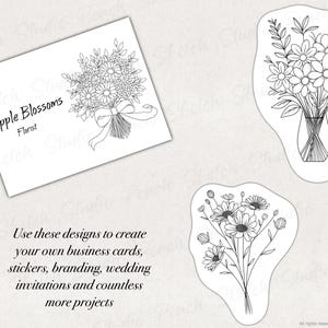 100 Flower Bouquet Procreate Stamps, Floral Fine Line Botanical Designs ...