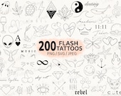 200 Flash Tattoo Designs: SVG, PNG JPEG Hand Drawn Doodle Fine Line Tattoo Stencils (Digital Download)