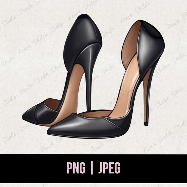Black High Heels Clip Art PNG JPEG, Stiletto Shoes Fashion Illustration, Girly Stylish Clip Art Commercial Use Included Digital Download