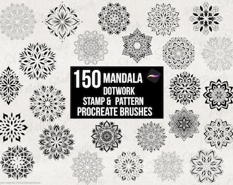 150 Mandala Procreate Pinsel, Tattoo Dotwork Stamps & Seamless Patterns Designs (Digitaler Download)