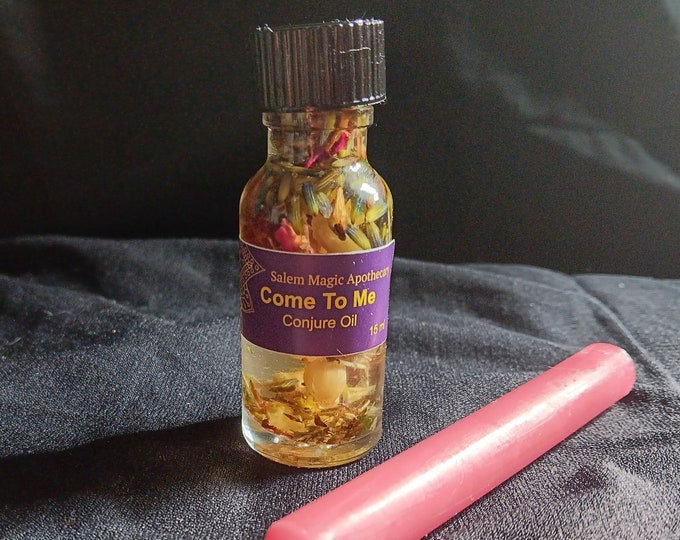 Featured listing image: COME TO ME Oil, Conjure Oil, Rootwork, HooDoo Oils, Ritual Oil, Come to Me Oil w/ corresponding red candle, Magick