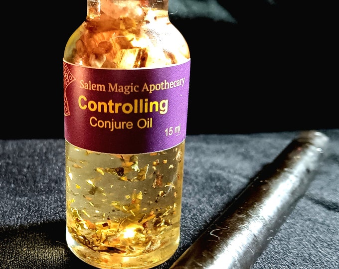 Featured listing image: CONTROLLING OIL, w/ black candle, .50 oz, HooDoo Oil, Ritual Oil, VooDoo oil, Commanding Oil, Domination, Magick, Witchcraft, Spell Work