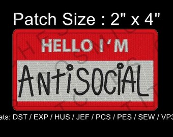 Name Tag Embroidery File 2" x 4" Antisocial
