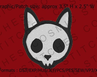 Skull Cat graphic/ patch Embroidery file 3.5" H x 2.5 " W