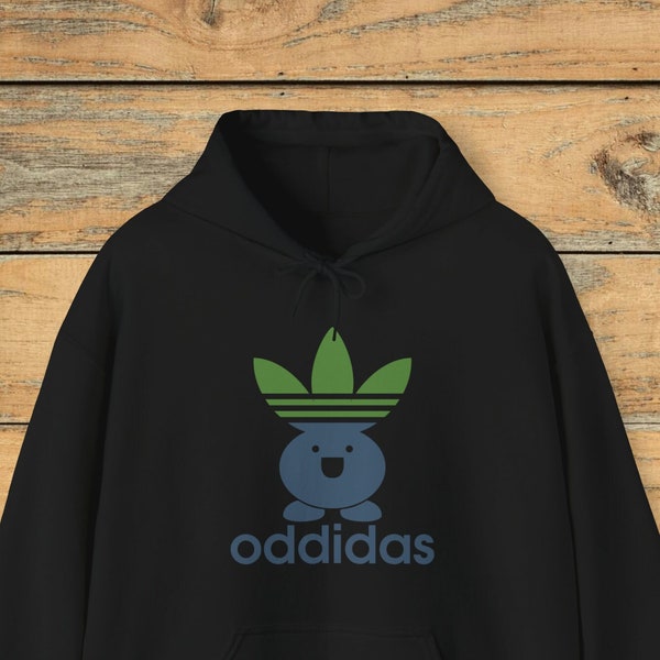 Oddish Pokemon Hoodie, Adidas Parody Hooded Sweater, Cute Oddidas Funny Pullover, Clothes For Pokemon Fan, Pokemon Gift, Present For Gamer