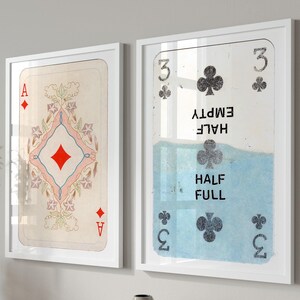 Set di 2 carte da gioco retrò alla moda, poster Lucky You, stampa estetica retrò alla moda, carte da gioco vintage, carta da gioco rossa Ace Wall Art