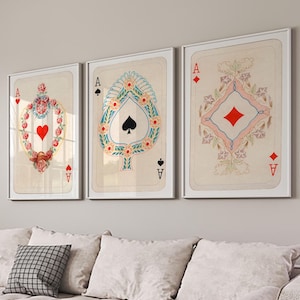 Modne karty do gry retro ścienne, plakat Lucky You, sztuka ścienna kart do gry vintage, plakat z czerwoną czarną kartą asa, zestaw wydruków kart retro asa