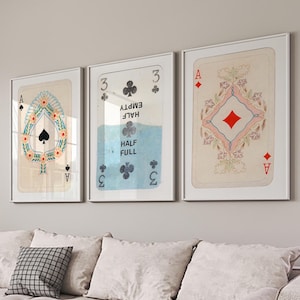 Set di arte murale retrò alla moda Lucky You Poster, stampa estetica retrò alla moda, arte murale di carte da gioco vintage, set di stampe di carte Ace, arte murale funky