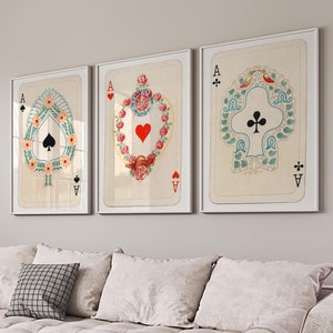 Set di 3 stampe murali retrò alla moda, poster Lucky You, stampe murali vintage con carte da gioco, stampe estetiche retrò alla moda, poster con asso nero e rosso