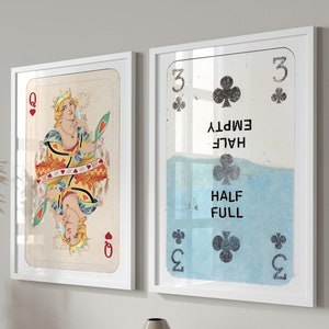 Ensemble d'art mural cartes à jouer rétro tendance, poster Lucky You, art esthétique rétro tendance, art mural As de coeur rouge, impression cartes à jouer bleues