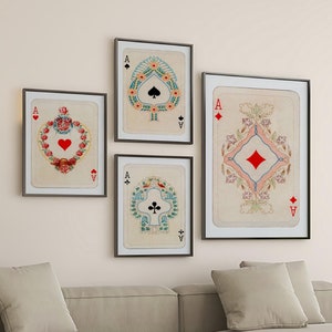 Set di carte da gioco retrò alla moda, poster Lucky You, set di stampe di carte Asso rosso e nero, arte estetica retrò, arte murale di carte Asso vintage