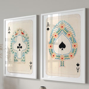 Set di 2 stampe murali retrò alla moda, stampe murali vintage Lucky You, stampe di carte da gioco retrò alla moda, poster di carte Black Ace, stampe murali tipografiche