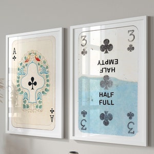 Set di 2 stampe murali con carte da gioco retrò alla moda, poster Lucky You, stampa estetica retrò alla moda, carte da gioco vintage, carta da gioco Black Ace
