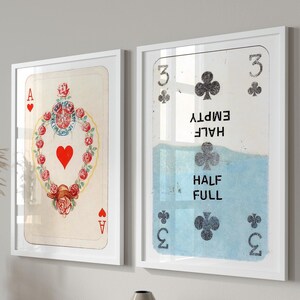 Set di 2 stampe artistiche da parete retrò alla moda, stampe estetiche retrò alla moda, carte da gioco, poster con carta asso rosso, poster Lucky You, stampe artistiche da parete alla moda, set di opere d'arte funky
