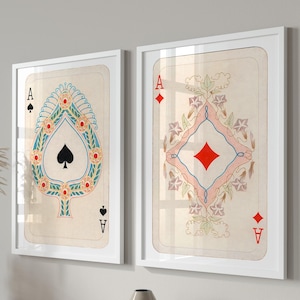 Set di 2 carte da gioco retrò alla moda con asso, poster Lucky You, stampa artistica estetica retrò, stampa di carte asso rosso-nero, arte murale funky