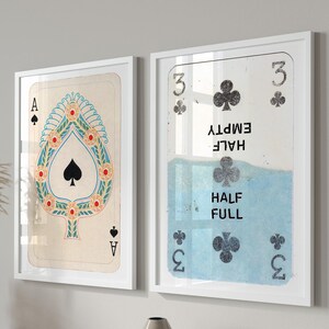 Set di 2 stampe murali retrò alla moda, poster Lucky You, stampa estetica retrò alla moda, stampe murali con carte da gioco vintage, stampe murali con tipografia Black Ace