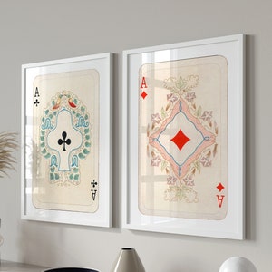 Conjunto de arte de pared retro de moda, cartel estético de moda retro, arte de pared Lucky You, conjunto de impresión de cartas Ace vintage, naipes, arte de pared funky