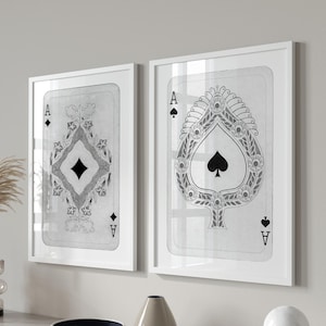 Arte da parete di carte da gioco retrò alla moda, stampa estetica retrò alla moda, poster di carte asso in bianco e nero, set di stampe vintage Lucky You