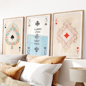 Set di arte murale retrò alla moda, poster Lucky You, stampa estetica retrò alla moda, arte murale con carte da gioco vintage, stampe tipografiche Black Red Ace