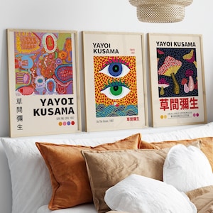 Yayoi Kusama Poster Set of 3, Japanese Gallery Wall Art Set, Yayoi Kusama Print Set, Museum Poster Art, Kusama Contemporary Exhibition Art