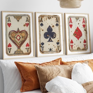 Juego de arte de pared con naipes vintage de moda, póster Lucky You, impresión estética retro, impresión de carta as negra y roja, juego de arte de pared moderno y divertido