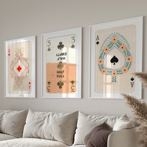 Set di stampe da parete retrò alla moda, stampe di carte da gioco, poster Lucky You, stampe da parete estetiche retrò alla moda, set di stampe di carte Ace, decorazioni divertenti per dormitori