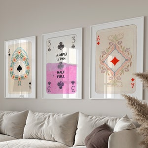 Set di arte da parete retrò alla moda, poster estetico alla moda retrò, poster di carte asso, arte della parete Lucky You, poster di carte da gioco rosa, arte della parete funky
