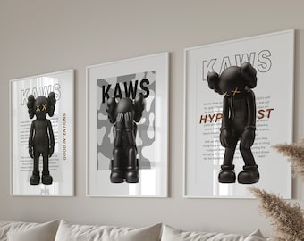 Hypebeast Figure 3 Piece Wall Art, Black Hypebeast Toys Poster, Minimalist Hypebeast Decor, Hypebeast Print Set, Trendy Urban Wall Art