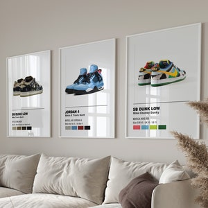 Hypebeast Sneaker Poster Set of 3, Hypebeast Printable Shoe Wall Art, Hypebeast Sneaker Print, Minimalist Sneakerhead Decor, Streetwear Art