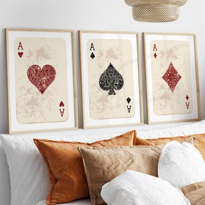 Trendy Retro Spielkarten Wandkunst Set Lucky You Poster, trendiger ästhetischer Druck, Vintage Ace Wandkunst, Ace-Kartendruck, trendiges Funky Poster