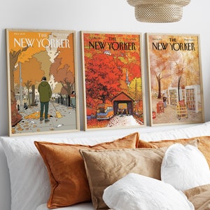 New Yorker Autumn Decor, Retro New Yorker Magazine Posters, Vintage New Yorker Print Set, Trendy New York Wall Art, New Yorker Cover Art