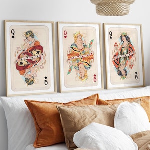 Trendy retro hartenkoningin-muurkunstset, Lucky You-poster, trendy esthetische print, vintage hartenaas-print, speelkaartposterkunst