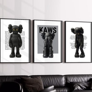 Set di 3 poster con figure Hypebeast, decorazione minimalista Hypebeast, decorazione da parete con giocattoli Hypebeast, set di stampe nere Hypebeast, decorazione da parete urbana