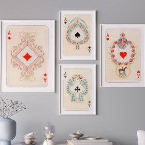Set di carte da gioco retrò alla moda, poster retrò alla moda Lucky You, stampa estetica retrò, set di stampe di carte Asso rosso nero, arte murale alla moda