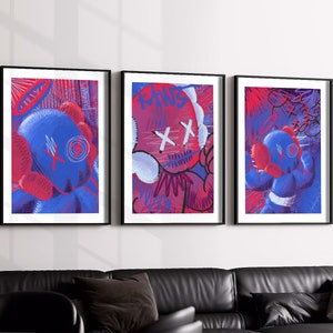 Graffiti Hypebeast Posters Set of 3, Hyoebeast Figure Wall Art, Minimalist Hypebeast Decor, Hypebeast Urban Wall Art, Hypebeast Toys Prints