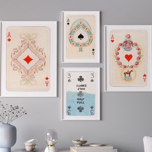 Set di arte murale retrò alla moda, poster Lucky You, stampa estetica, arte murale vintage con carte da gioco, stampa di carte Asso nere e rosse, arte murale divertente