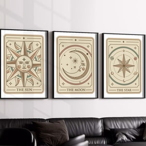 Trendy Retro Wand Kunst Set, Tarot Karten Drucke, trendiger ästhetischer Druck, Retro Tarot Poster, Tarot Karte Wandkunst, minimalistische Tarot Wanddekoration