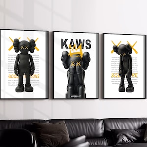 Black Hypebeast Figure Poster Set of 3 Trendy Retro Wall Art, Minimalist Hypebeast Decor, Hypebeast Toys Wall Art, Grafitti Hypebeast Print