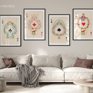 Set di arte murale retrò alla moda, poster Lucky You, stampa estetica alla moda, set di stampe di carte da gioco nere e rosse, arte murale di carte da gioco vintage, arte funky