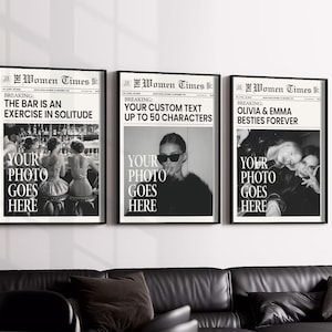 Conjunto de impressão de jornal personalizado, para dormitório universitário particular, arte de parede de jornal da moda, pôsteres de jornal personalizados, presente para melhor amigo