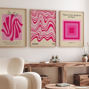 Pink Wall Art Set of 3, Minimalist Bauhaus Poster, Henri Matisse Print ...