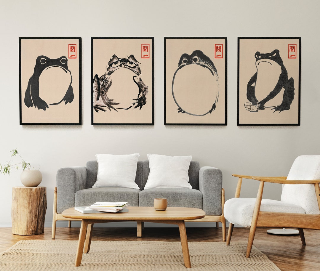 Japanese Matsumoto Hoji Frog Set of 4, Japanese Wabi Sabi Wall Art ...
