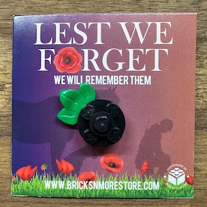 LEGO® Poppy Pin – Handmade Remembrance Day Brooch – Charity Donation to Royal British Legion Poppy Appeal – Black Poppy Pin