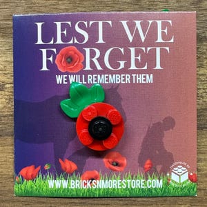 LEGO® Poppy Pin – Handmade Remembrance Day Brooch – Charity Donation to Royal British Legion Poppy Appeal – Red Poppy Pin